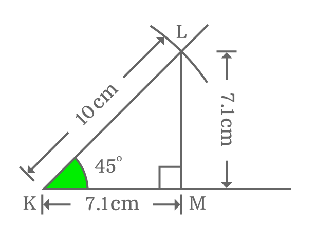 Measuring opposite and adjacent sides of right triangle when angle is 45 degrees