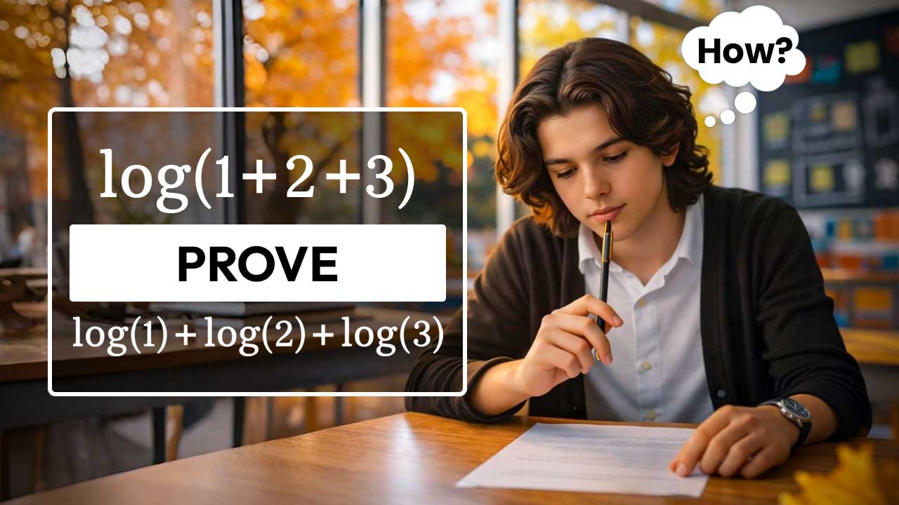 logarithm problem log(1+2+3) to prove it equals log(1) plus log(2) plus log(3)